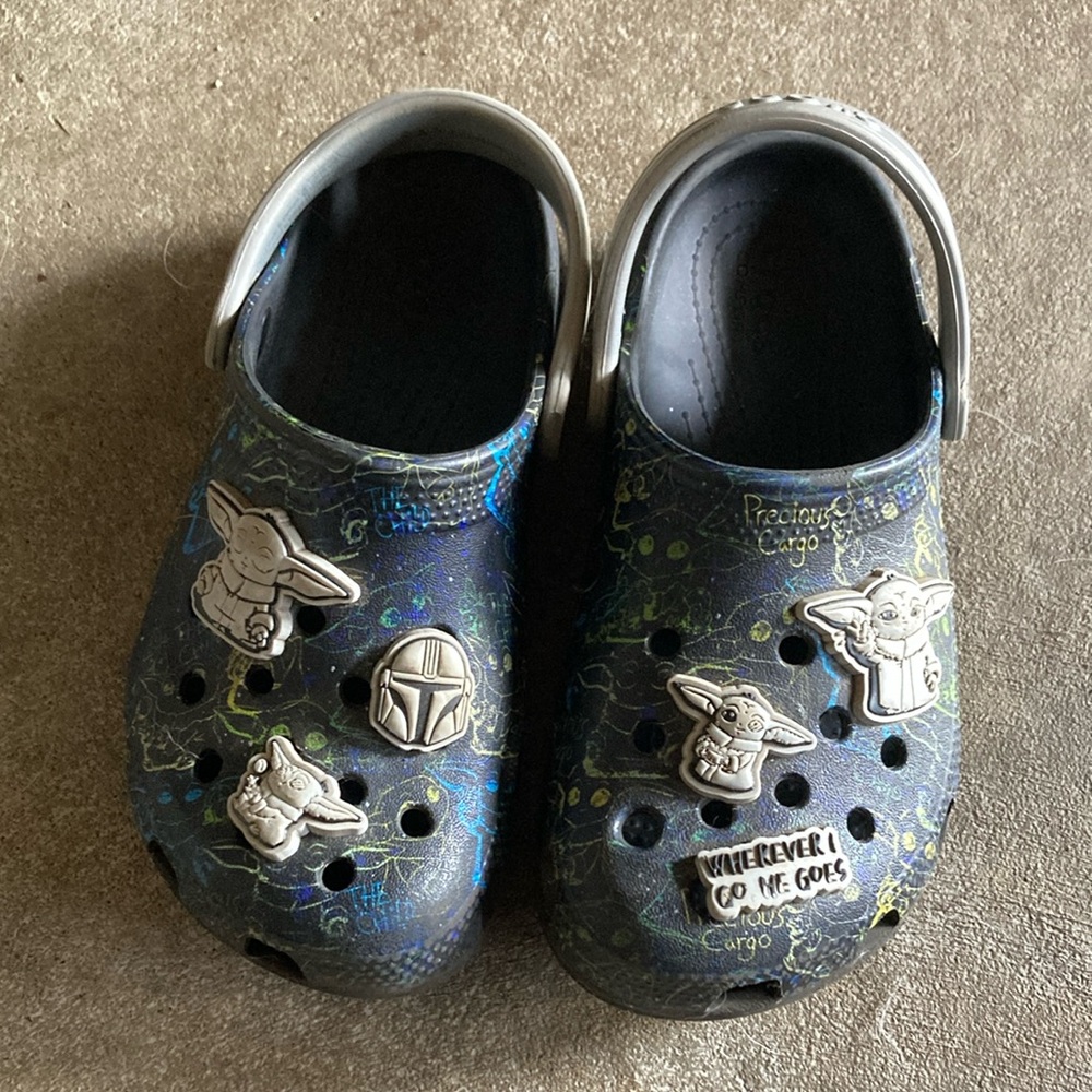 CROCS Kids Star Wars Theme Black Blue and Green with Star Wars Gibets